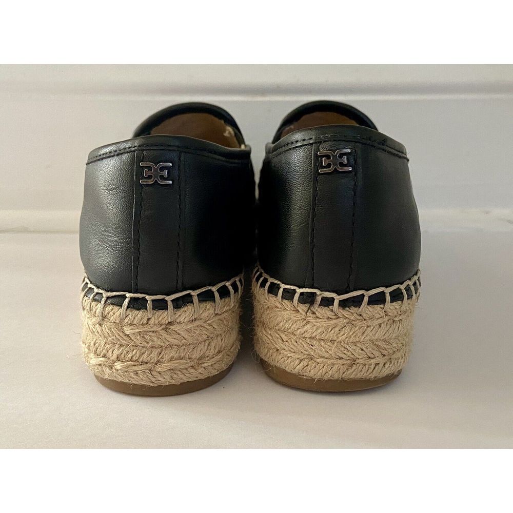 Women's Sz 6.5 SAM EDELMAN Catherine Slip On Black Leather Platform Espadrille - Picture 6 of 9
